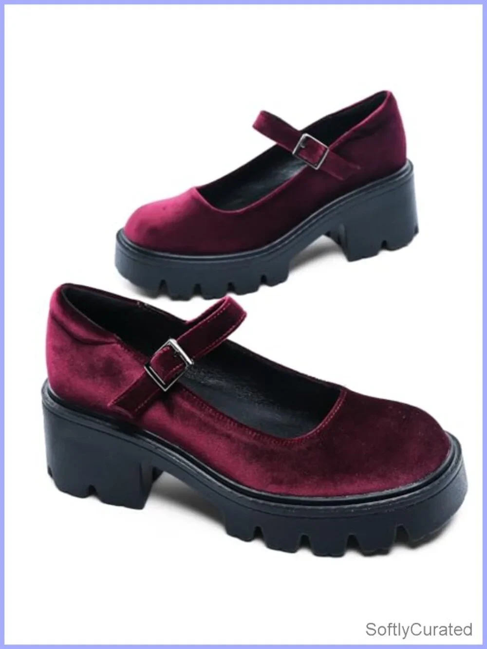 Platform Mary Jane Heels Chunky Round Toe PU Dress Shoes Women
